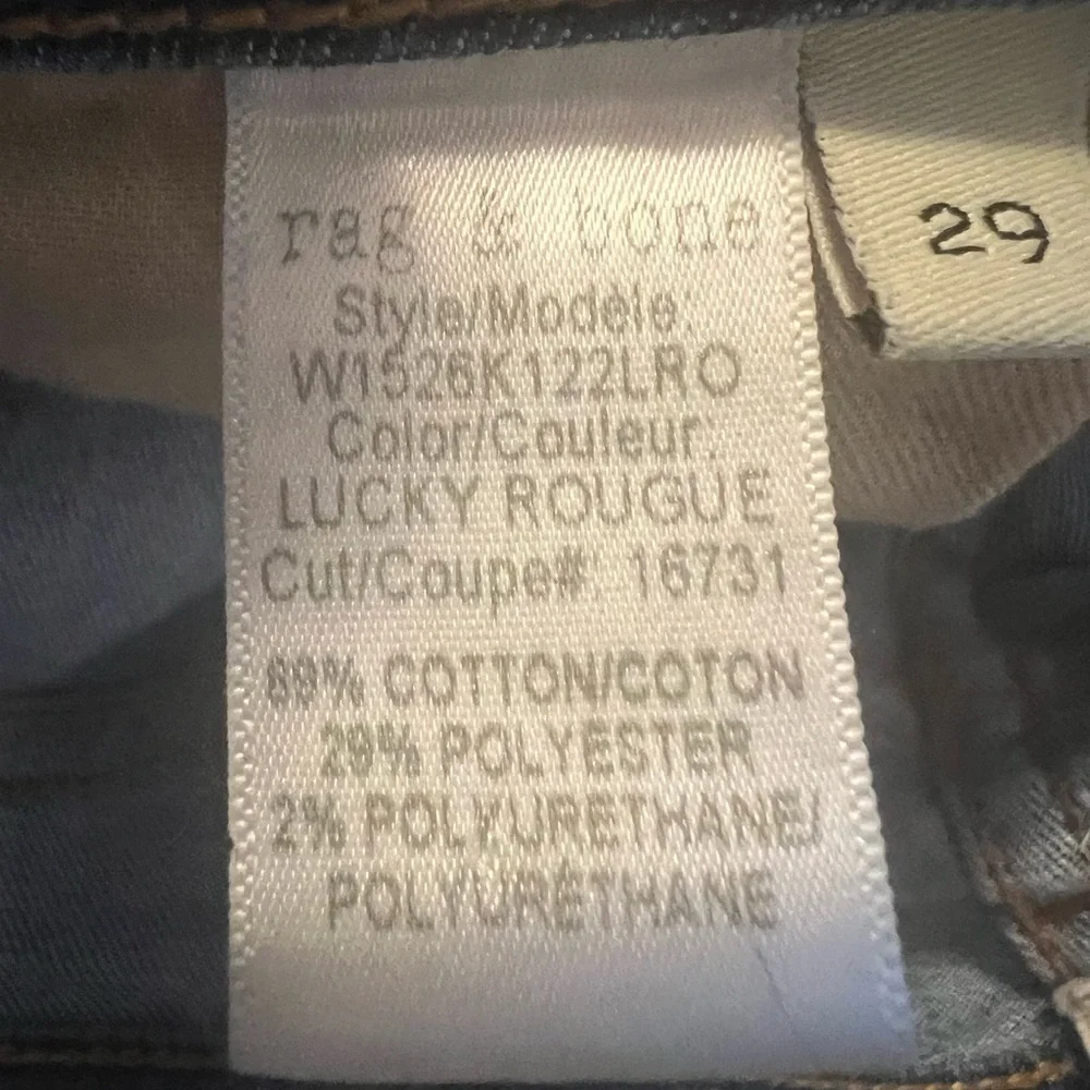 Rag & Bone Ankle Skinny Jeans in Lucky Rougue - Size 29